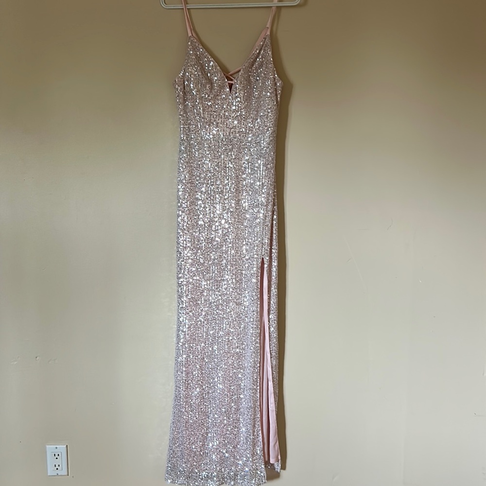Sliver and pink sparkling prom dress. Size:L
